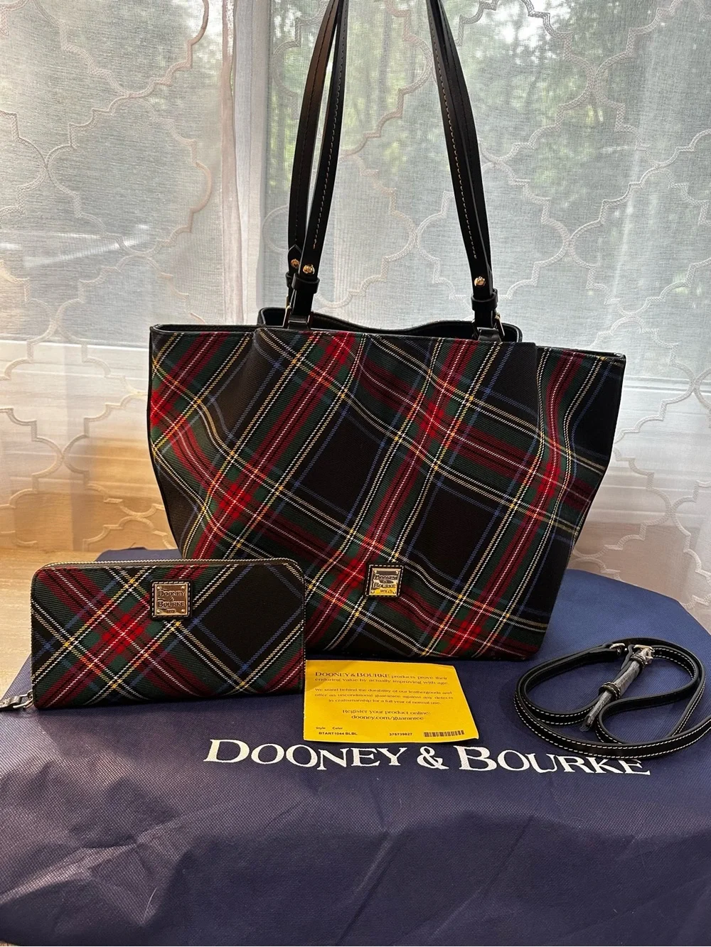 Dooney & Bourke Black Tartan Flynn Tote & Matching Wallet Set - Gently Used